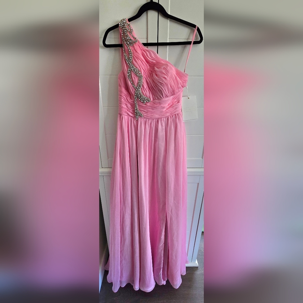 Mac Duggal Pink One Strap Gown with Rhinestones, Size 2, NWT Sample